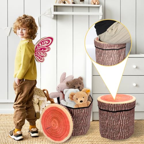 Hoohnnaa 11-inch Tree Stump Storage Ottoman Cube - Rustic Footstool & Seat