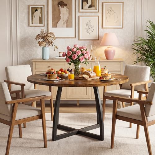 47.2-Inch Round Dining Table, Rustic Farmhouse Kitchen Table for 4-6