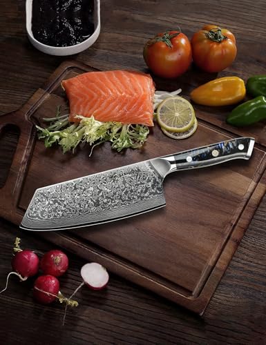 Nakiri Knife - 7.5 inch Xuan VG10 Damascus, Starry Black Resin Handle - SANMUZUO