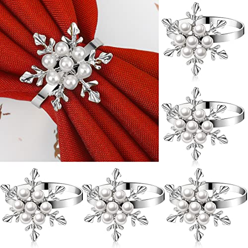 12 Pcs Christmas Snowflake Napkin Rings Holder - Holiday Table Decor