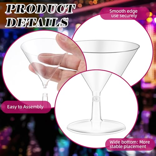 12 Pcs 2 oz Disposable Martini Glasses, Clear Plastic Cocktail Cups for Party