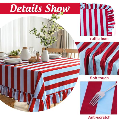 JarThenaAMCS Ruffled Striped Tablecloth 60 x 120 in - Blue Burgundy (Blue Burgundy / 120" x 60")