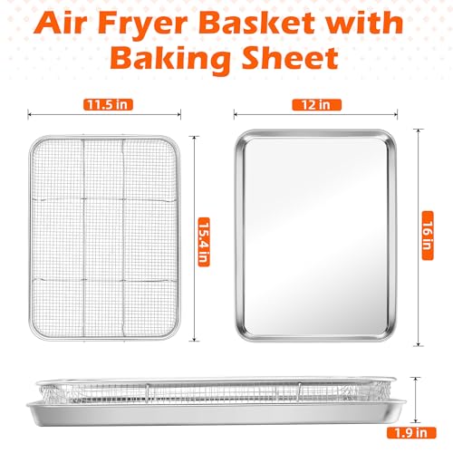 Stainless Steel Air Fryer Basket and Tray Set for Oven, 16" x 12"