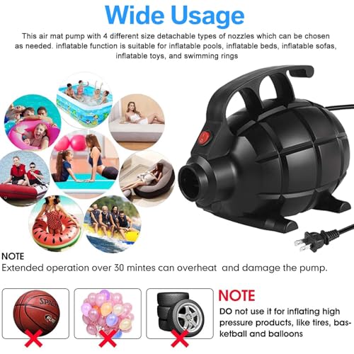 Electric Air Pump for Inflatable Gym Mats - 500W, 4 Nozzles
