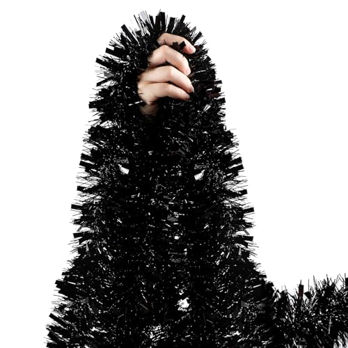 33ft Black Metallic Tinsel Garland for Halloween & Christmas Decor