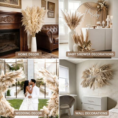 55-Inch Tall Dried Pampas Grass – 15-Piece Fluffy Floral Bouquet for Boho Decor