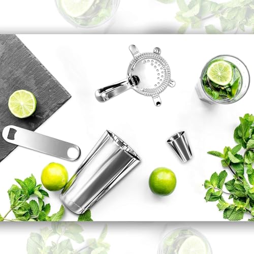 NutriChef 15 Piece Cocktail Shaker Set with 30 & 15 oz Stainless Steel Shakers, Pourers & Bar Tools - Essential Bartender Kit