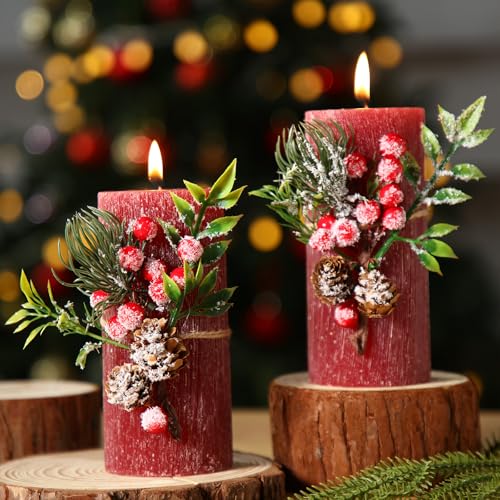 Conelist 2-Pack Burgundy Christmas Pillar Candles 3 x 6in with Pine Branch