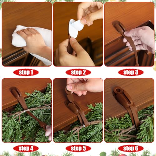 No-Drill Silicone Garland Hangers & Wreath Ties for Mantel (6 Pack, Brown)