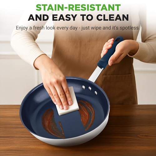 NutriChef 10 Inch Non Stick Ceramic Coated Frying Pan, Aluminum Frying Pan with Silicone Handle, Stain-Resistant, PFOA Free ? Compatible with Gas, Electric, Induction, and Ceramic Cooktops