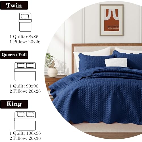 Twin Quilt Set - 2-Piece Reversible Microfiber Coverlet Bedspread, Navy