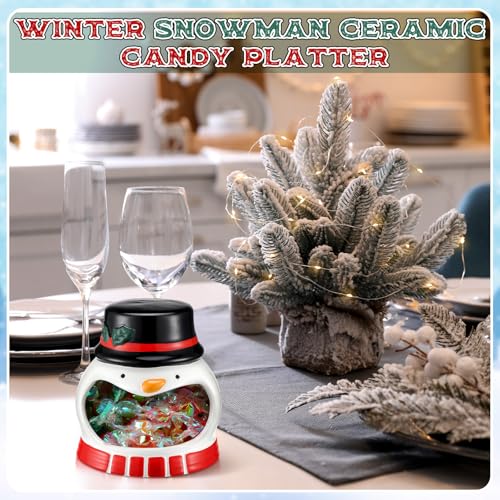 Ceramic Snowman Candy Dish 4.5 Inch - Christmas Holiday Table Decor