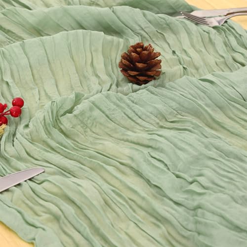 3 Pack Sage Green Cheesecloth Table Runner, 120-Inch Boho Wedding Decor