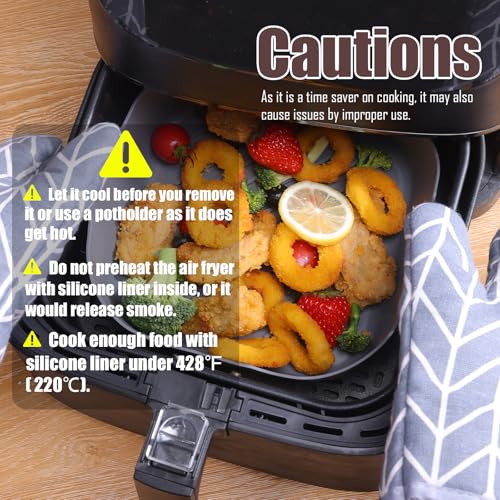 Square Silicone Air Fryer Liners, 8 to 8.5 Inch Reusable Non-Stick Pots