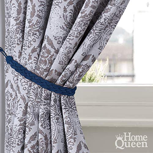 Braided Rope Curtain Tiebacks with Metal Hooks - 23 Inch Navy Set