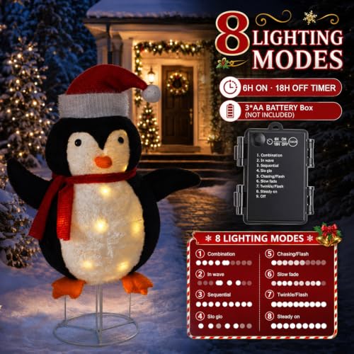DTNESS 30in Pop-Up Christmas Penguin Decor with 45 Pre-lit LEDs & Timer - Outdoor Holiday Yard Display (Penguin Variant)