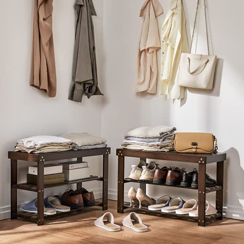 3-Tier Bamboo Shoe Rack Bench for Entryway, Sturdy Storage Organizer