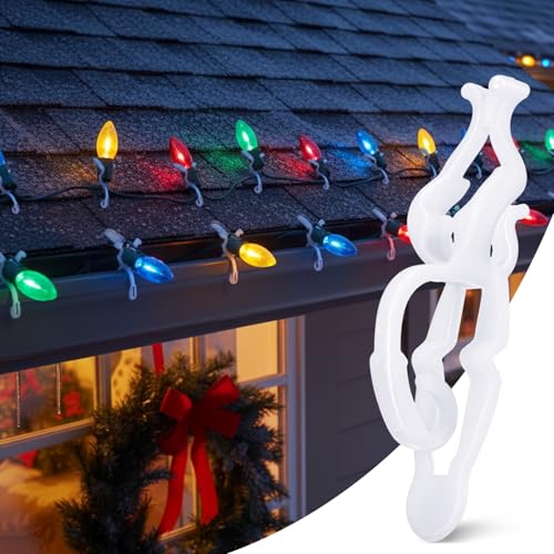 Cinnvoice 2 Pcs Christmas Light Clips for C7/C9 Mini Bulbs – Gutter & Roof Edge Clips