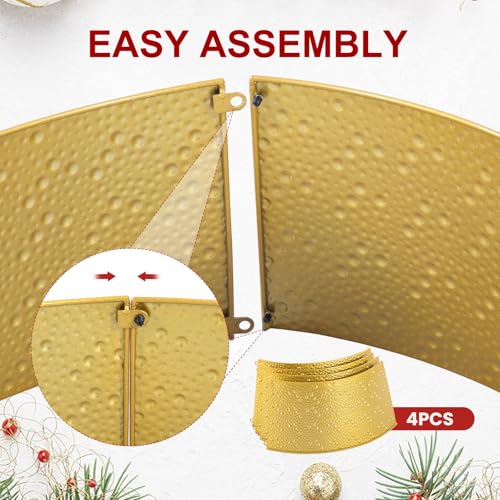 Sweetcrispy 26in Metal Christmas Tree Collar - 4-Panel Base Cover for 6-9ft artificial trees, Gold