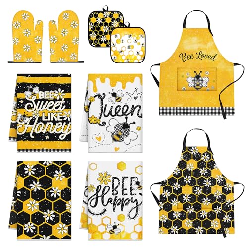 10-Piece Floral Kitchen Linen Set: Aprons, Oven Mitts, Pot Holders & Towels