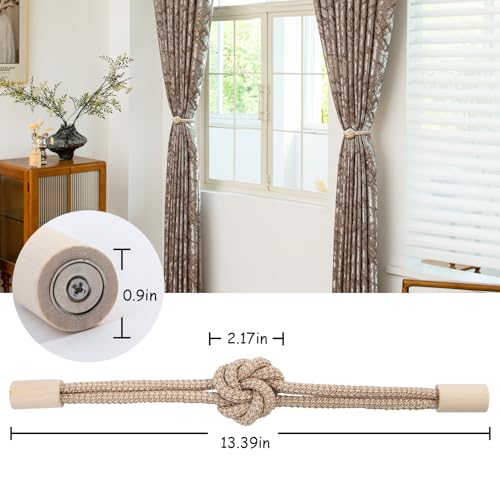 Magnetic Curtain Tiebacks with Decorative Wooden Knot, 2-Pack