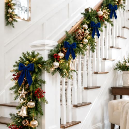 KINGLAKE 24 Pcs Navy Blue Velvet Bows 1.5 Inch for Christmas Tree Decoration