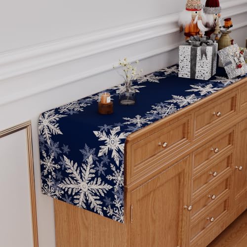 Siilues 220 GSM Blue Snowflake Christmas Table Runner 13x72 Inch