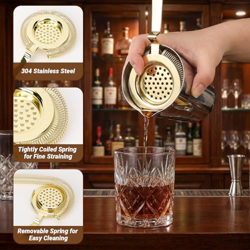 AIZOE Gold Cocktail Strainer Set - 3 Pcs Bar Tools for Drinks & Bartending
