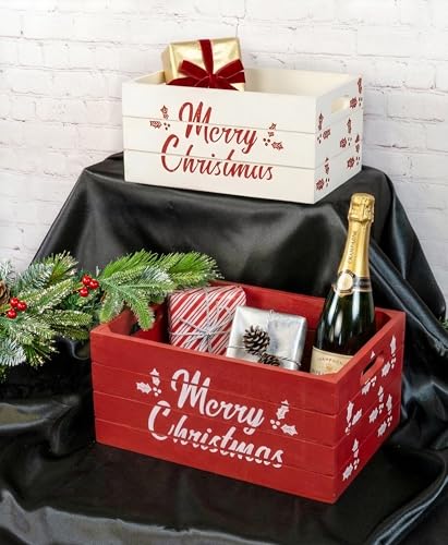 Red Co. Red & White Decorative Nesting Wooden Christmas Crate Set (2)