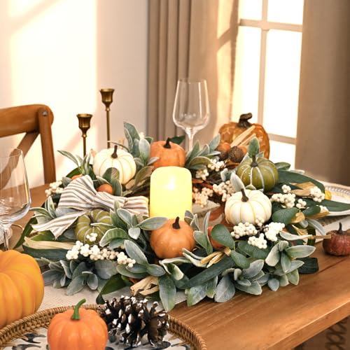 22-Inch Fall Wreath with Pumpkins and Berries for Front Door Decor