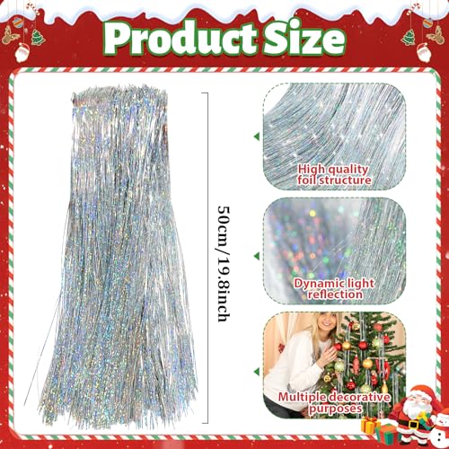 Iridescent Silver Christmas Icicle Tinsel Strands, 19.8 Inch (3000 Pack)