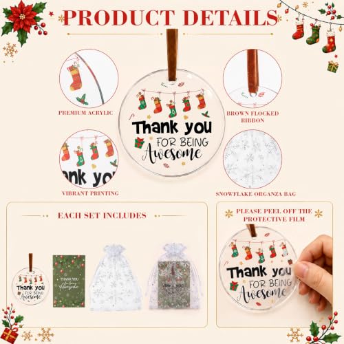 Barydat 100 Count Christmas Thank You Ornament Gift Set for Coworkers – Classic Edition