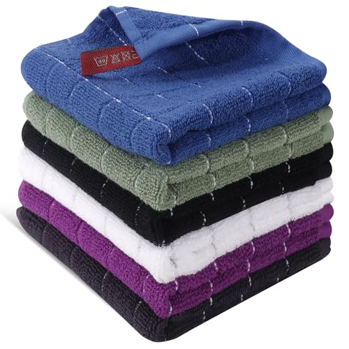 6-Pack 100% Cotton Washcloths, Soft Absorbent Face and Body Towels