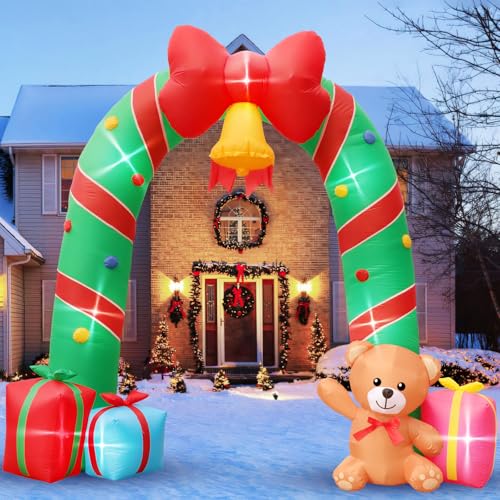 10.5ft Christmas Inflatable Archway with Candy Cane Bells & LED Lights Outdoor Decor