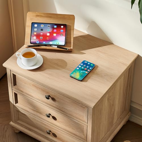 24-Inch Farmhouse 3-Drawer Nightstand Set of 2, Rustic Wood Bedside Table