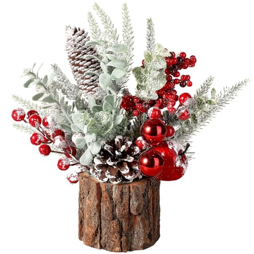 Hatisan Red Round Small Christmas Tree with Ornaments - Tabletop Indoor/Outdoor Decor