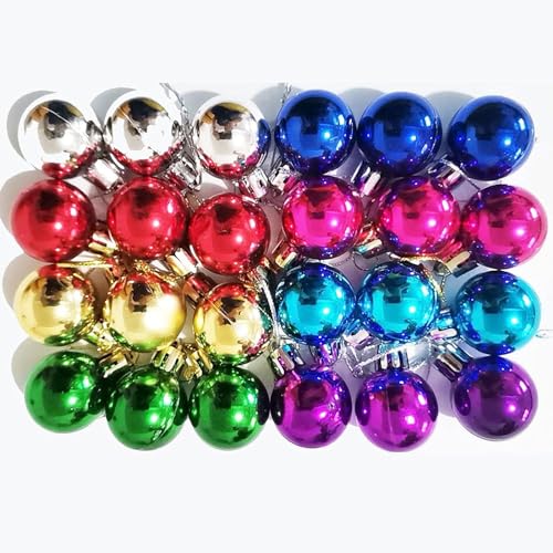 1.2-Inch Mini Christmas Ball Ornaments - 24-Pack Glitter Holiday Decor
