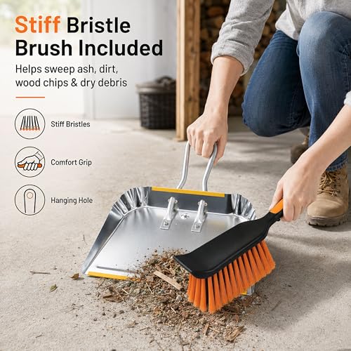 17-Inch Heavy Duty Metal Dustpan and Brush Set for Garage & Outdoor