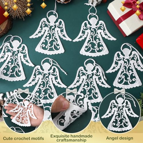 Lunmon 48 Pcs Crochet Angel Ornaments for Christmas Tree - White Doilies (Angels Variation)