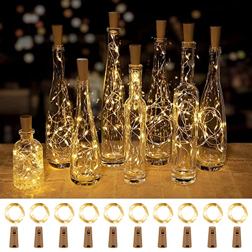 10-Pack Battery-Operated Wine Bottle Cork Lights - 20 LED Warm White