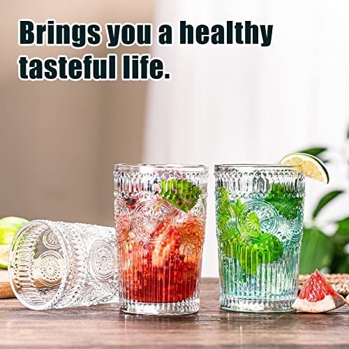 Vintage 12-Piece Glass Drinkware Set - Textured Ribbed Highball & Rocks Glasses for Cocktails & Beverages