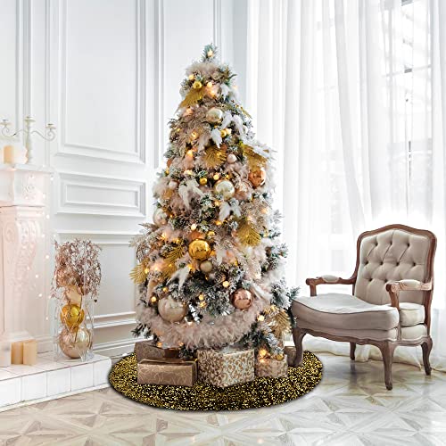 48in Glitter Sequin Tree Skirt - Black & Silver Faux Fur Holiday Decor