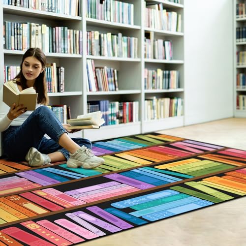 Bookshelf Themed Classroom Reading Rug 7x5 ft, Anti-Skid Library Carpet
