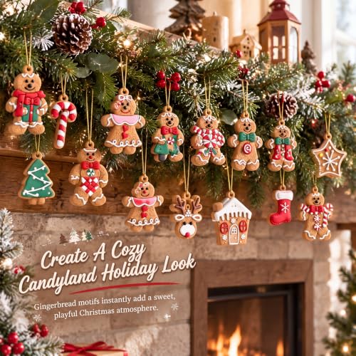 24pcs Gingerbread Christmas Tree Ornaments Holiday Decor for Holiday Parties