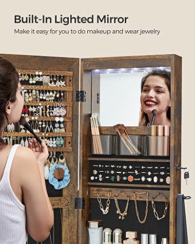 Standing Jewelry Armoire with Full-Length Mirror and LED Interior Lights