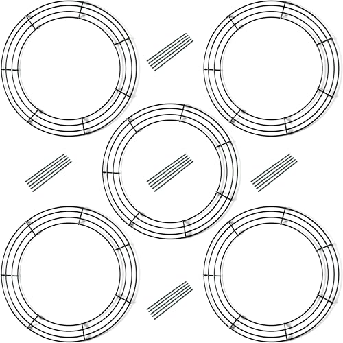 5-Pack 14 Inch Metal Wreath Frames - Dark Green Round Wire Wreath Forms