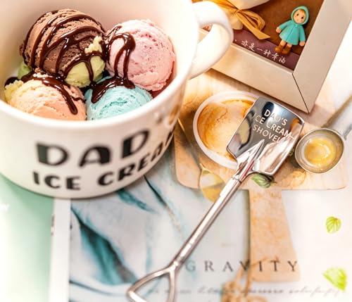 Dad Ice Cream Bowl Set with Engraved Spoon – Ceramic Bowl & Stainless Steel Ice Cream Shovel Gift
