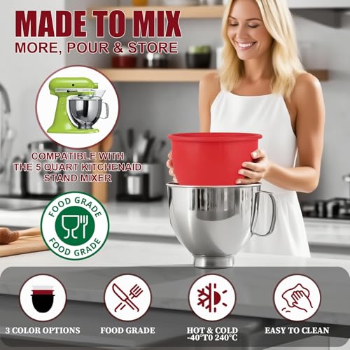 Silicone Mixing Bowl Liners with Lids for 5-Quart Stand Mixers, 3-Pack