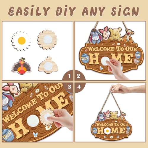 Winnie Welcome Sign for Door Decor with Interchangeable Seasonal Signs - Winnie the Pooh Front Door Welcome Gift (Variation: welcome-sign-Winnie)
