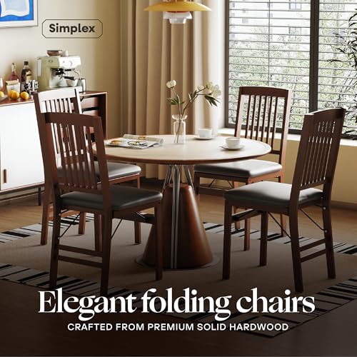 Folding Wood Dining Chairs with PU Leather Cushion, 2 Pack
